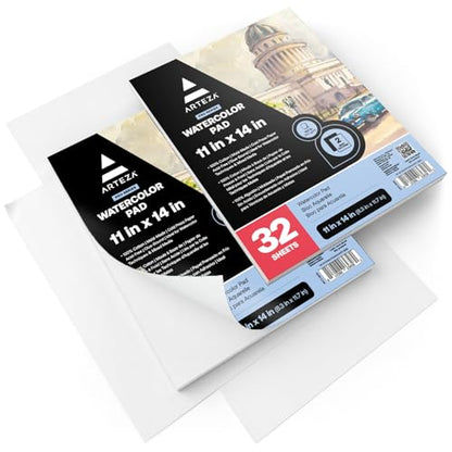 ARTEZA Watercolor Paper Pads, 11 x 14 in, Cold Press, 2 Pack, 64 Sheets