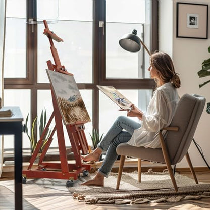 H-Frame Foldable Easel, Adjustable Height & Angle (Vertical to Horizontal), Removable Floor Art Easel for Adults, Holds Two Canvases Up to 77 Inches, Walnut Finish - color: Walnut