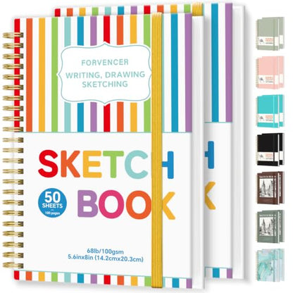 Forvencer 2 Pack Blank Spiral Notebook, 8"x 5.6"Hardcover Sketch Book - color: Multicolor