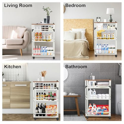 3-Tier Rolling Cart Slim - White Laundry Bathroom Kitchen - color: White