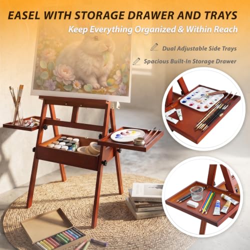 Painting Easel Stand with Storage, 57"-72" Height Adjustable Art Easel - color: Warm Walnut