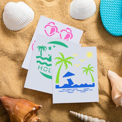 20Pcs Ocean Stencils for Painting,7.8Inch Reusable Large Beach Stencils
