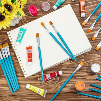 Zonon 30Pcs Paint Brush Bulk Small Flat Tip Acrylic Oil Brush, 1/2'', Blue - size: 1/2''