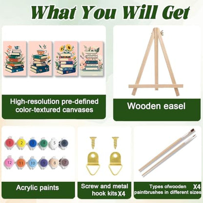 ICYANART 4 Pack Book Paint by Numbers Kit for Adults with Frame Simple - color: Flower Book