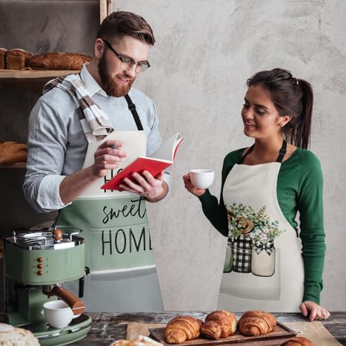 Britimes Apron with Pockets, 32x28 inch, 2 Pack, Sage Green - color: Cream Green
