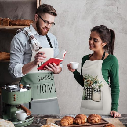 Britimes Apron with Pockets, 32x28 inch, 2 Pack, Sage Green - color: Cream Green