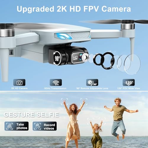 2K Drone with Camera for Adults & Beginners, Mini Drone with 2 Batteries - color: Blue