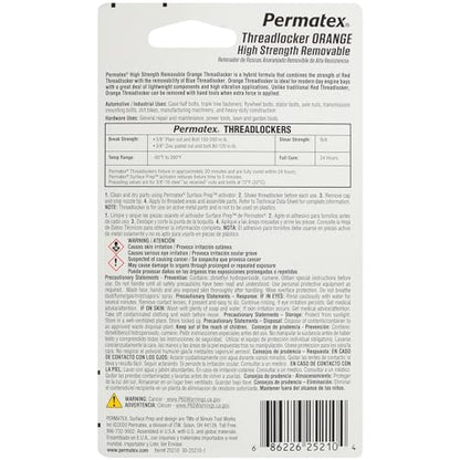 Permatex 25210 High Strength Removable Threadlocker Orange Liquid, 10 ml - size: 10 ml, style: Liquid - High Strength