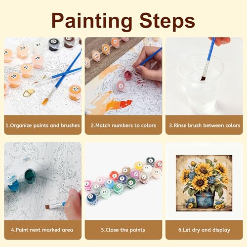 Gemozaic Sunflower Paint by Numbers Kit for Adults, 16 x 16 INCH, Unframed