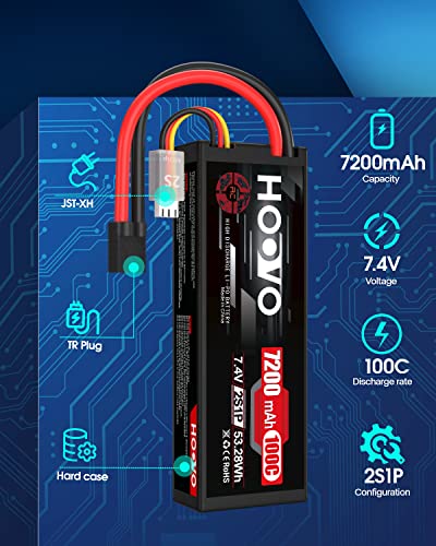 HOOVO 2S Lipo Battery 7.4V 7200mAh 100C RC Lipo Battery Pack TR Plug 2 Pack - style: 2S 7200mAh