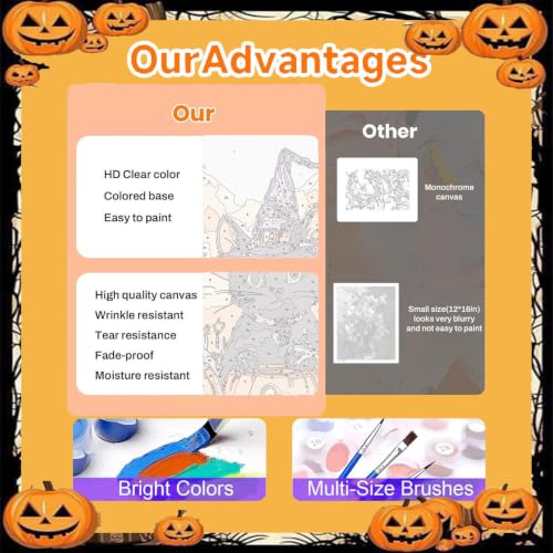 Halloween Paint by Numbers for Adults, Witch Cats Paint by Number on Canvas - color: MT23078