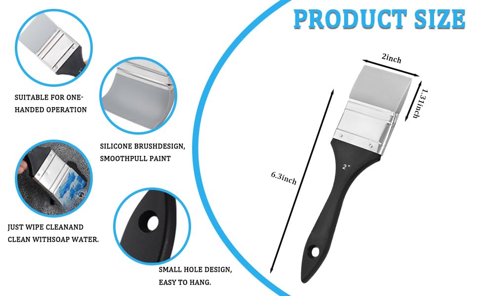2 Inch Silicone Paint Brush, Flat Color Shapers for Artists Acrylic Resin - size: 2inch