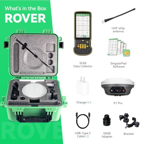 E1 Pro RTK GNSS Surveying Equipment, GNSS RTK GPS with IMU Rover Receiver, GPS RTK with Larger HD Color Screen and Handheld Collector, 1cm Accuracy, 60° Tilt Survey, 15km UHF Range - style: E1 Pro