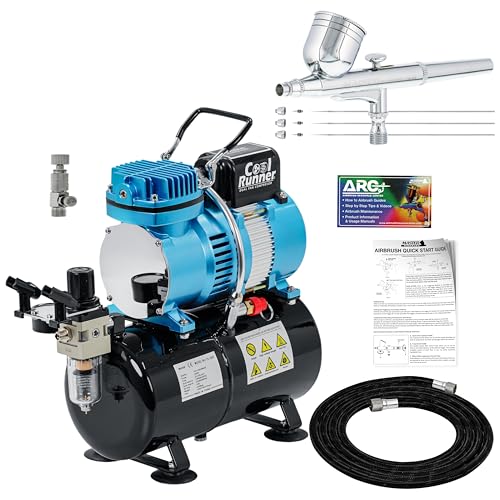 Master Airbrush Cool Runner II Tank Compressor, 3 Tip Gravity Airbrush Kit - size: Deluxe