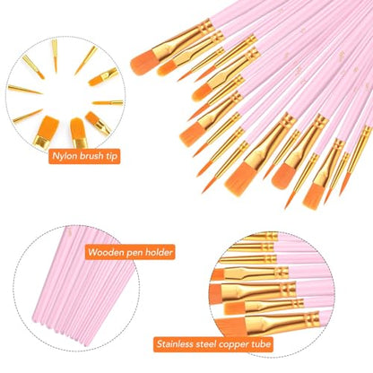 Acrylic Paint Brush Set, 20 Packs/200 pcs Nylon Hair Brushes - size: 200pcs-pink