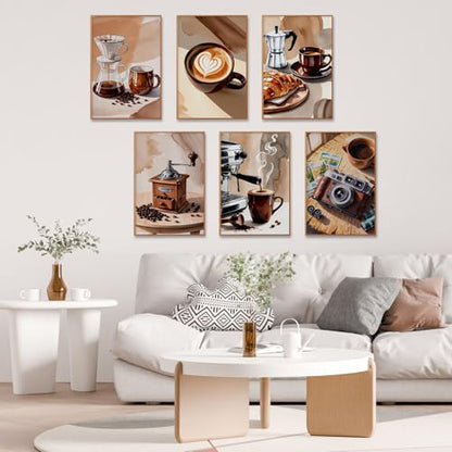 Camocin 6 Pack Paint by Numbers Kit for Adults, Coffee Canvas Painting Set - color: Coffee-1