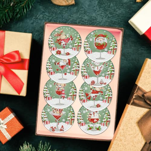 HHMATITS 8 Pcs Christmas Diamond Art Coasters Kit, Diamond Art Coasters - color: Christmas-1