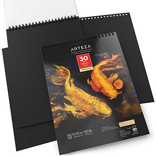 ARTEZA Black Paper Sketchbooks, 11 x 14 in, 2 Pack, 60 Sheets for Drawing