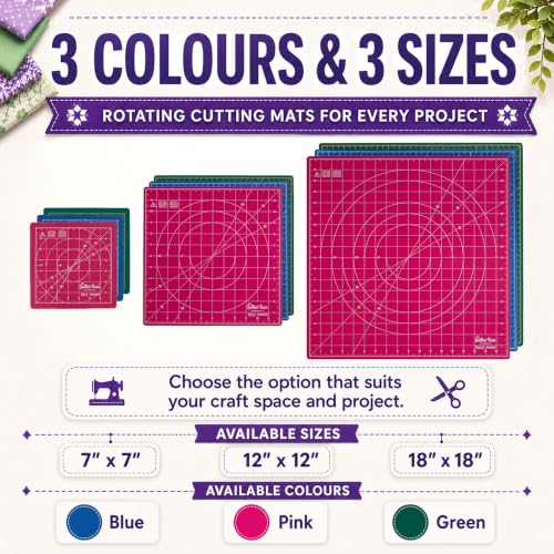 The Quilted Bear 7" x 7" Rotating Self-Healing Cutting Mat, Pink - color: Pink, size: 7"L x 7"W