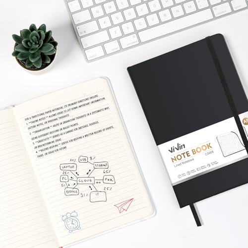 ViVin A5 Hardcover Lined Notebook,192 pg College Ruled 5.5x8.3 - color: Black, size: 1 Pack