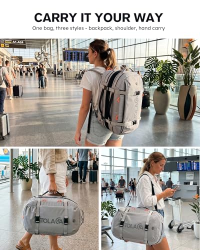 Tolaccea Travel Backpack 40-50L, 16" Laptop Carry On Duffle for Travel Work - color: Light Gray
