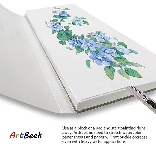 ArtBeek Watercolor Paper Block,3.9" x 9.8" Watercolor Block 20 Sheets 100% Cotton Cold Press 140lb/300GSM - size: 3.9X9.8