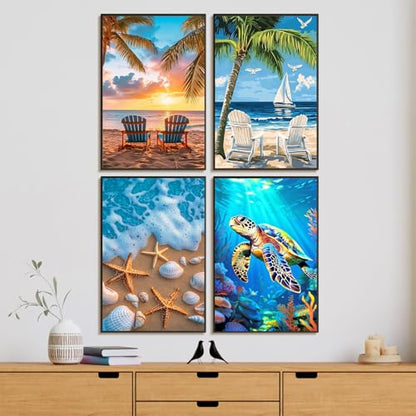 4 Pack Framed Paint by Numbers Kit for Adults with Wooden Easel, Beach - color: YOP4P07