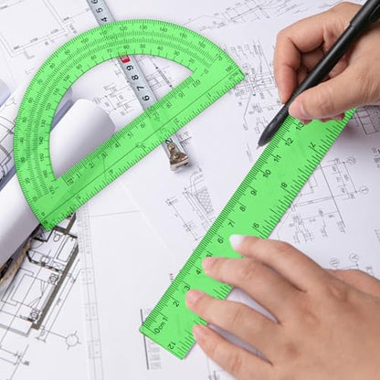 2 Packs 12 Inch Clear Ruler and 6 Inch Protractor Set,Green - color: Green