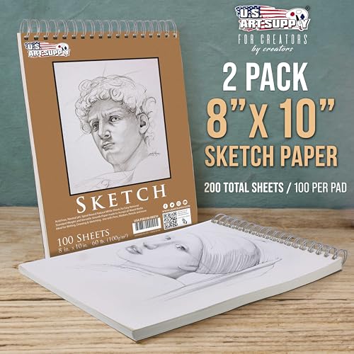 U.S. Art Supply 8"x10" Top Spiral Bound Sketch Book, 100 Sheets Each 2-Pack - size: 8-x-10-inch