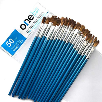 50 Pcs Value Pack of Flat Paint Brushes, Synthetic Soft Hair, Short Handle