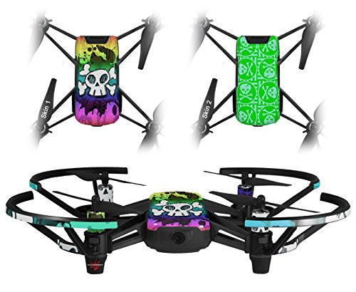 Skin Decal Wrap 2 Pack Compatible with DJI Ryze Tello Cartoon Skull Rainbow Drone NOT Included
