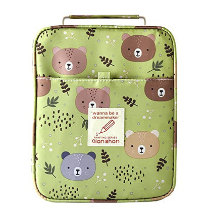 Pencil Case Holder Slot with Zipper Closure Large Capacity Pen Organizer - color: green bear