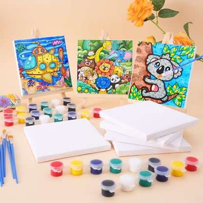 ESRICH 16 Set Mini Acrylic Paint Kit, 5in Mini Canvas with 7.5in Easel - size: 16 set 5 x 5 inches