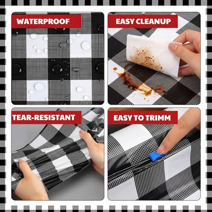 Oudain 54 Inch x 100 ft Black and White Gingham Tablecloth Roll Cutter Box - style: Black Gingham