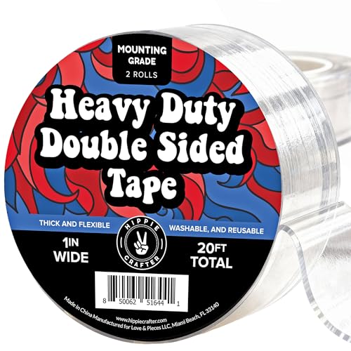 HIPPIE CRAFTER Double Sided Tape Heavy Duty for Walls - 2 Pack Nano Clear Mounting Tape, Removable & Reusable Two Sided Tape for Hanging, Strong Adhesive Wall Tape Transparent Roll 1" x 10FT - size: 1IN x 10FT (2PK)