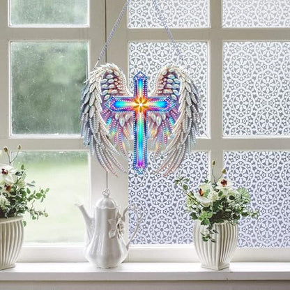 ZeeLionArt Hanging Diamonds Art kit for Adult,Angel Wings Pendant Diamonds Painting Art Kit,7.0x6.6inch Acrylic Diamonds Painting Board Kit Ornament, Special Crystal Diamond Hanging Ornament - color: DP02387