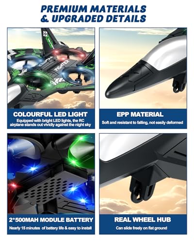 JoyRapt Drones for Kids, RC Plane, Remote Control Airplane with LED, Green - color: Green