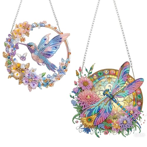 AIBOERL 2 Pack Diamond Art Kits for Adults, Bird Acrylic Hanging Suncatcher - color: DP03257