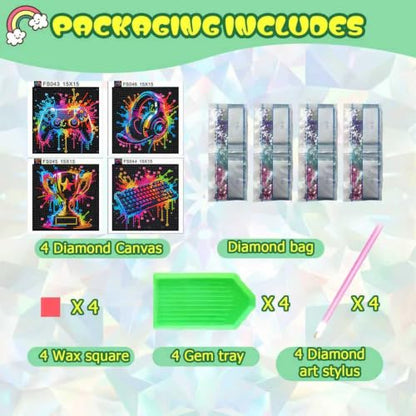 ICYANART 4 Pack Egame Diamond Art Painting Kits for Kids 6x6 Inch - color: E-Game