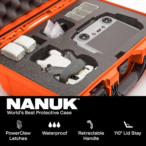 NANUK 915 DJI™ Mini 3 & 4 Pro - Waterproof Hard Case with Drone Foam Insert, Crushproof, Portable Travel Case, Made in Canada – Orange (15.8" x 12.1" x 6.8") - color: Orange