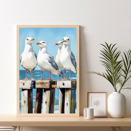 Kalonyth Seagull Framed Paint by Numbers Kit for Adults Beginner 8x12 inch - color: Frame-OP-US05
