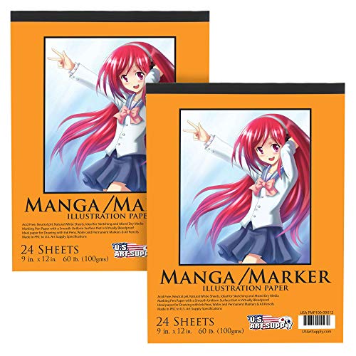U.S. Art Supply 9" x 12" Premium Manga Marker Paper Pad, 48 Sheets, 2 Pack - size: 9" x 12"