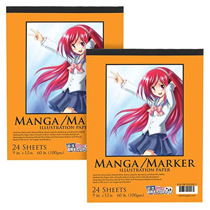 U.S. Art Supply 9" x 12" Premium Manga Marker Paper Pad, 48 Sheets, 2 Pack - size: 9" x 12"
