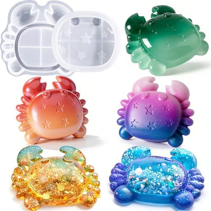 Crab Jar Resin Molds with Lid, 3D Animal Silicone Storage Box Mold - color: Crab Resin Mold