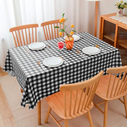 Vinyl Tablecloth with Flannel Backing 2 Pcs 60x120 In Black and White - color: Black and White, size: 60x120 Inch (Rectangular)