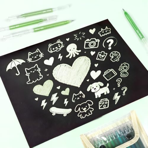 12 Pack Green Glitter Gel Pens Set High-Capacity - color: green
