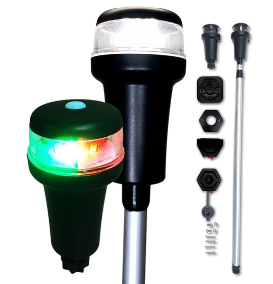 Pactrade Marine Navigation Lights for Boats LED - Red/Green & White Battery Powered Nav Lights for Boats - Pole & Surface Mounts (Curved), Fixed Base, Multi-Mode Operation - 1NM Waterproof - style: Pole & Surface Mounts (Curved), Fixed Base
