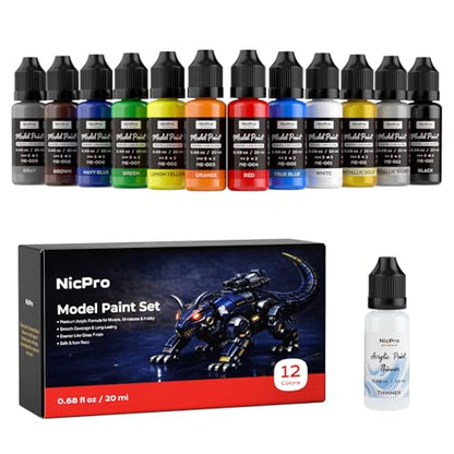 Nicpro 12 Colors Model Paint Set, Enamel-Like Gloss Finish, Ready to Use - color: 12 Colors