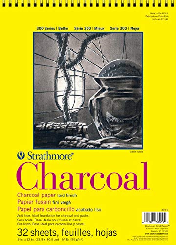 Strathmore 300 Series Wire Bound Charcoal Pad, 64 lb. Laid Surface, 9 X 12 inches, White, 32 Sheets (330-9) - size: 9x12