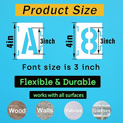 3 Inch Letter Stencils Numbers Craft Stencils, 42 Pcs Reusable Alphabet Templates Interlocking Stencil Kit for Painting on Wood, Wall, Fabric, Rock, Signage - size: 3 Inch